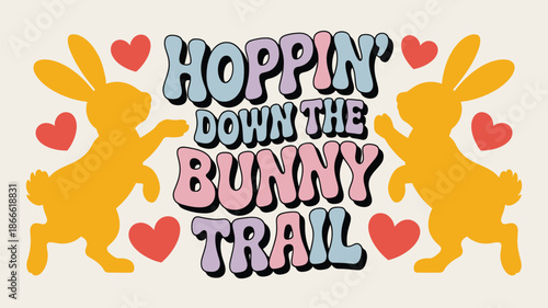 Hoppin' down the bunny trail with cute retro rabbits and sweet heart accents for a joyful easter celebration Vector