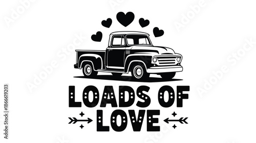 Loads of love vintage truck graphic with romantic hearts for valentines day Vector