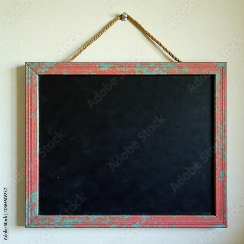 Rectangular wooden chalkboard, distressed paint, hanging rope, home decor, rustic sign