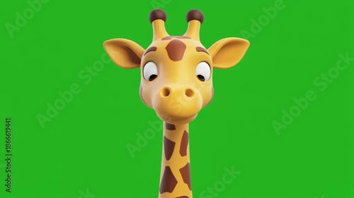 Cute 3D animated giraffe character on green screen background