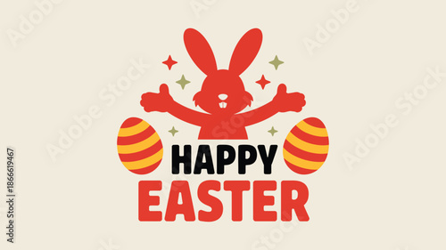 Happy easter festive design featuring a cheerful bunny and vibrantly decorated eggs Vector