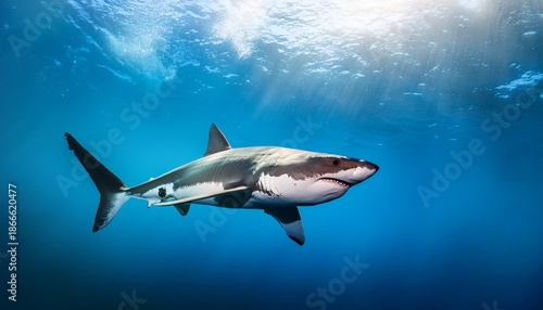 Wallpaper Mural Majestic Great White Shark Swimming In Deep Blue Ocean Waters Torontodigital.ca