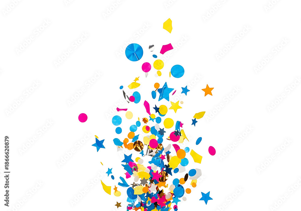 Obraz premium Vibrant colorful confetti and stars exploding in air