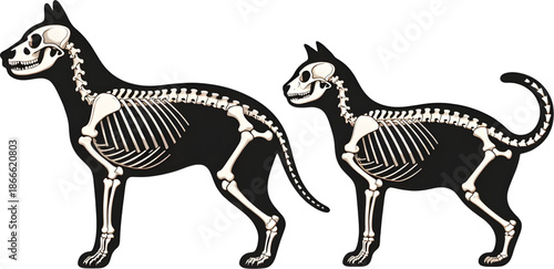 Detailed dog and cat skeletal anatomy illustrations