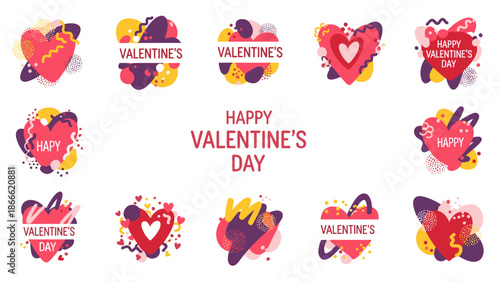 Collection of colorful valentines day hearts and love messages