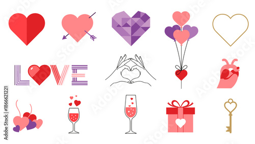 Collection of romantic love symbols and icons
