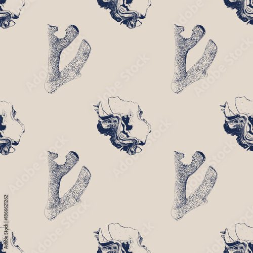 Vector underwater seamless pattern of seashells and corals Isolated on beige background. For interior design, prints, fabric or background.