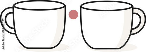 Minimalist illustration of two cups standing close to each other. Symbol of shared moments, everyday intimacy and warm connection without people. Cozy modern Valentine’s Day concept.