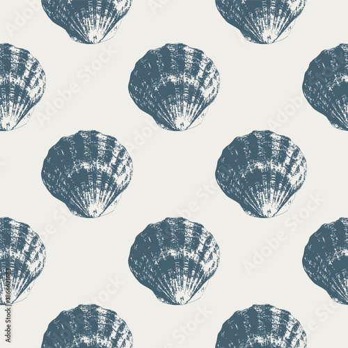 Vector underwater seamless pattern of seashells collection Isolated on beige background. For interior design, prints, fabric or background.