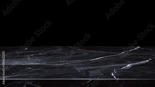 Elegant dark grey marble surface with a subtle reflective sheen against a pure black background, offering a luxurious and sophisticated backdrop for product display or design elements