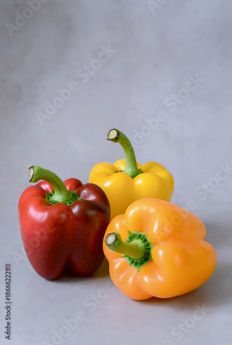 Vibrant Bell Peppers A Colorful Medley of Red, Yellow, and Orange Produce on a Neutral Backdrop