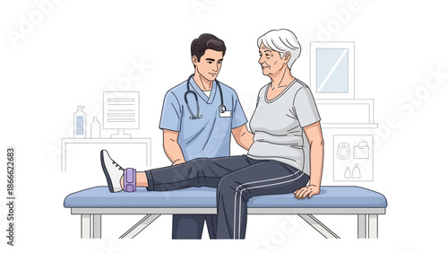 Physical Therapist Assisting Senior Woman with Weight Training Exercises and Rehabilitation