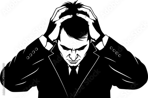 頭を抱えるビジネスマンのシルエット
