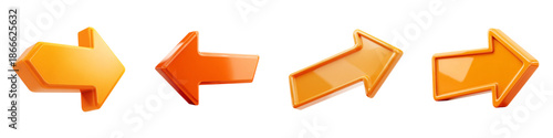 3D Orange Direction Arrow Icons Set for Navigation, Next and Previous Buttons, User Interface Design, Website and Mobile App Controls, Infographics and Digital Presentation