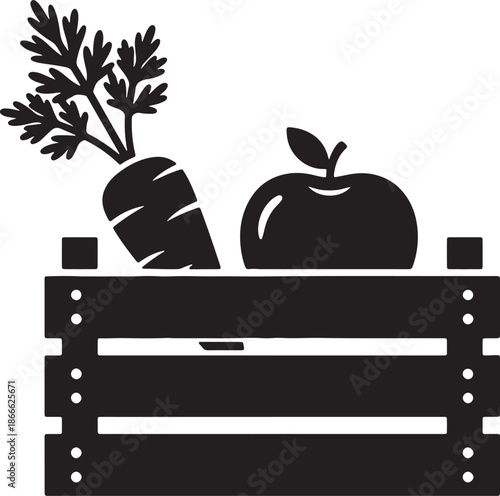 Black and white of a wooden bench with a beet and an apple on also transparent background