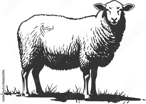 静かに立つ羊の墨絵
