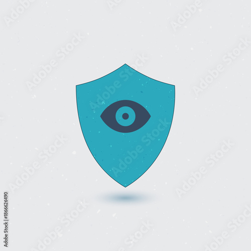 A blue shield with an eye on it, symbolizing protection and security