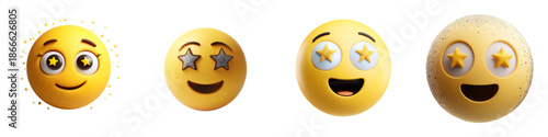 3D Excited Emoji Faces with Star Eyes and Happy Expressions for Social Media Reactions, Chat Messaging, Mobile App Interface, UI UX Design, Stickers and Digital Communication