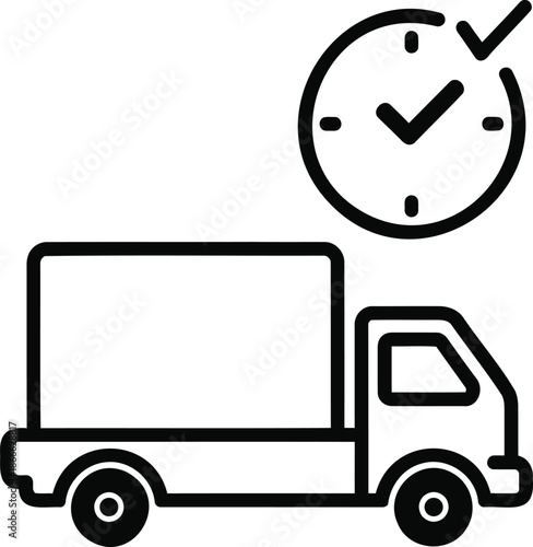 Delivery truck with clock icon indicating timely shipping and logistics