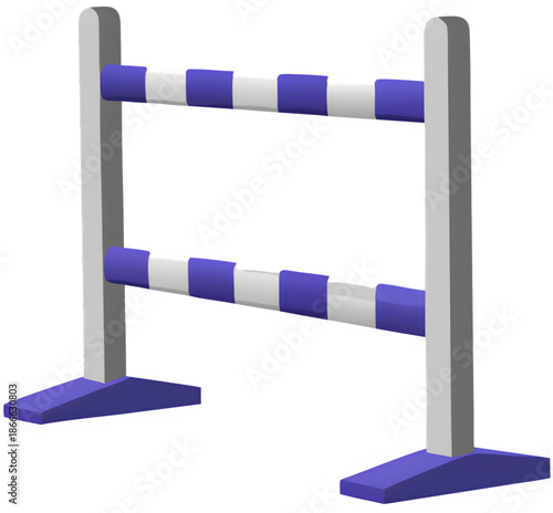 Equestrian obstacle with purple and white bars
