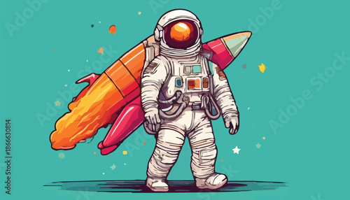 Astronaut with Rocket - A Journey Through Space and Imagination.