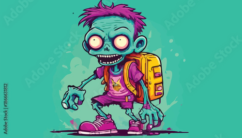 Cartoon Zombie Student with Backpack Illustration.