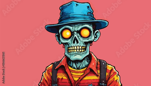 Cartoon Zombie Character with Hat and Shirt Illustration.