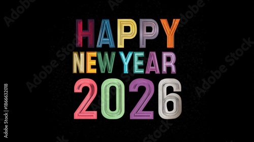 Colorful happy new year 2026 greeting banner text