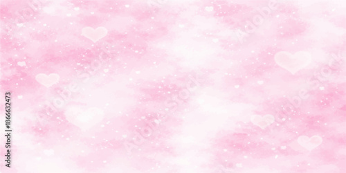 Shiny pink abstract background with bokeh light sparkles and heart patterns creates a festive winter holiday wallpaper for Christmas, Valentine, or celebration backdrop design illustration