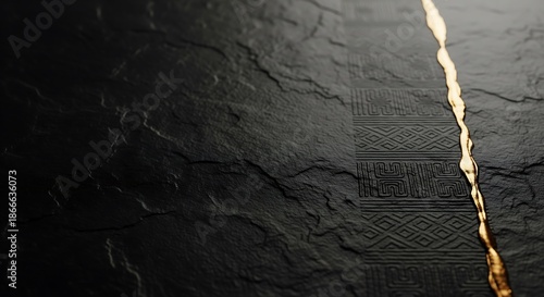 Abstract black stone and gold background 