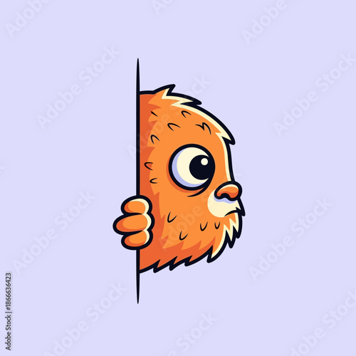 Cartoon Orange Furry Creature Peeking Around.