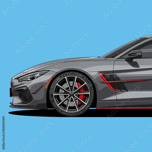 Gray Sports Car with Red Accents.