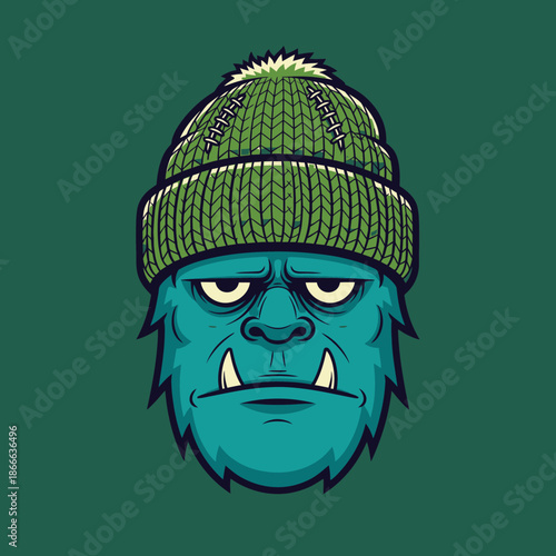 Illustration of Monster Wearing Green Beanie.
