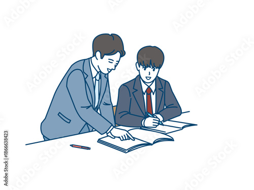 塾講師の授業を受ける男子生徒のイラスト