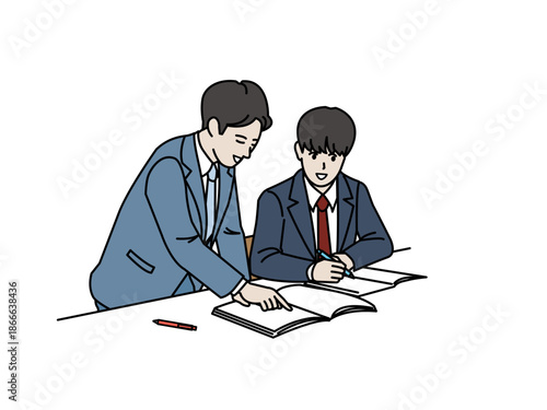 塾講師の授業を受ける男子生徒のイラスト