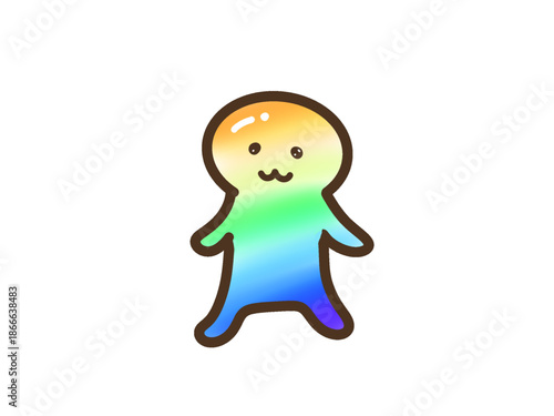 Cute Rainbow Humanoid Character, Kawaii Colorful Illustration