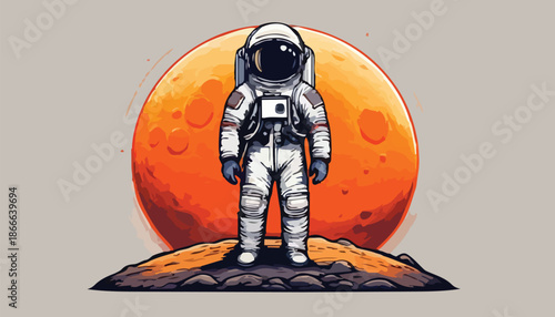 Astronaut Standing on a Celestial Body, Exploring Space.