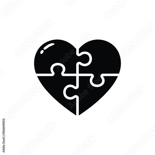 Black and white heart puzzle icon romantic love concept for Valentines Day vector illustration