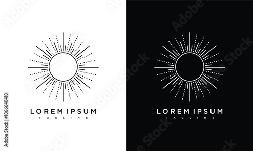 Stylized sun symbol illustrations on contrasting backgrounds showcasing design versatility