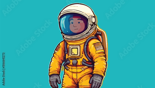 Cartoon Astronaut in Yellow Suit Ready for Space Exploration.
