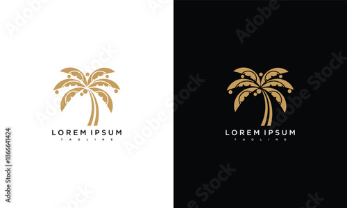 Palm trees logo design concept with golden silhouettes on contrasting backgrounds