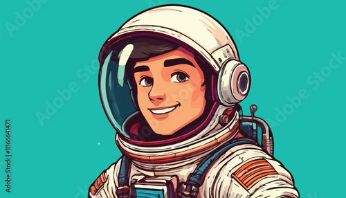 Cartoon Astronaut Portrait - A Smiling Space Explorer in Detailed Illustration.