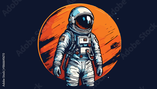 Astronaut in Space Suit with Planet Background Illustration.