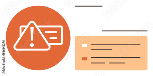 Safety warnings, digital alerts, error messages, notifications, security concerns, attention prompts. Triangle with exclamation mark and text boxes. Safety warnings and digital alerts concept