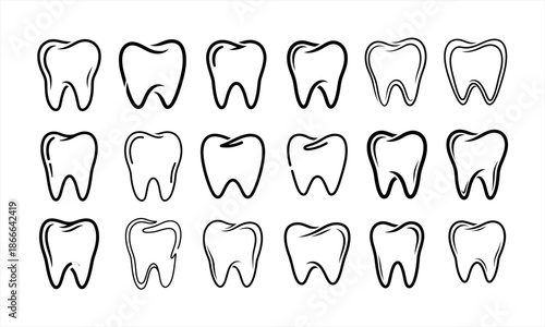 Collection of Hand-Drawn Teeth Icons for Dental Health and Hygiene.