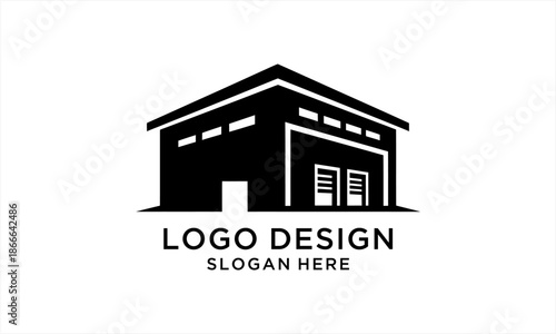 Black Silhouette of a Warehouse Building Logo Design.