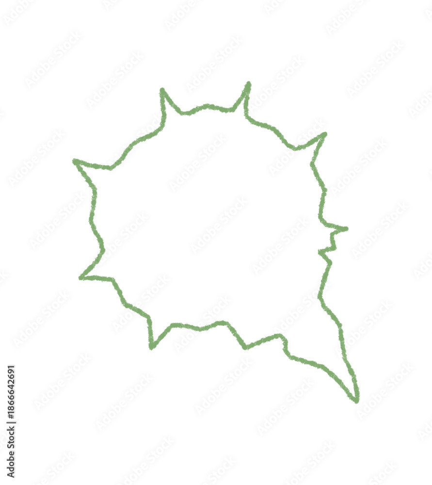 Fototapeta premium Chalk squiggle speech balloon outline in hand drawn green style. Chat bubble and dialog circle shape give space for message or textbox, ideal for playful communication background or quote.