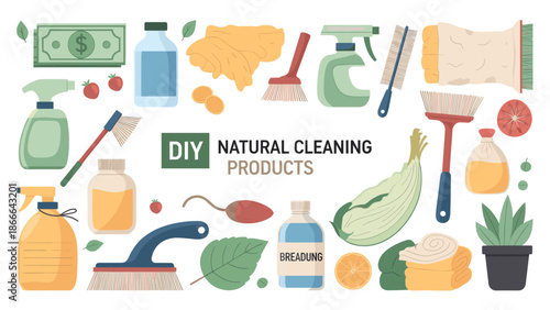 A colorful illustration of eco-friendly cleaning products, conveying a sense of freshness and sustainability.