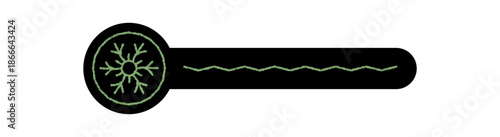 Chalk outline sticker with a snow flake icon and seal, in black and green. Winter decoration for xmas box lid or cold chill packaging, perfect for a festive decorative season accent.