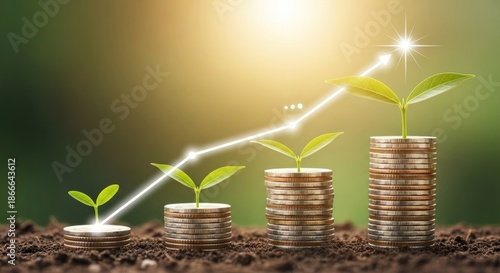 Wallpaper Mural The concept of financial growth is illustrated by seedling sprouts growing from stacked coins on soil. Torontodigital.ca